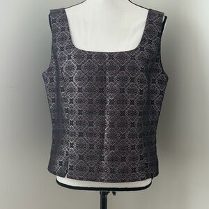 Sleeveless Square-Neck Brocade Top in Dark Purple and Metallic Silver